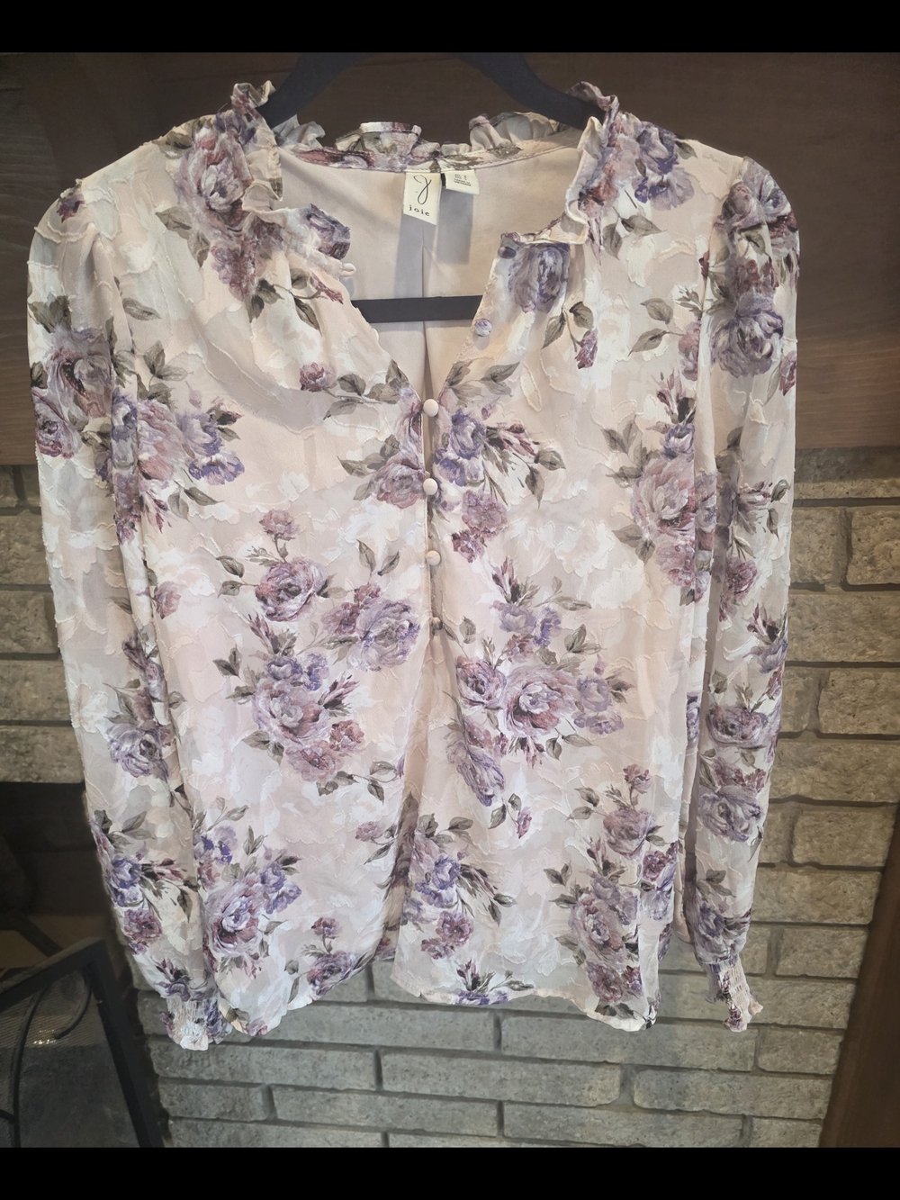 Joie Floral Ruffle V-Neck Blouse in Blush and Lavender - Picture 2 of 5